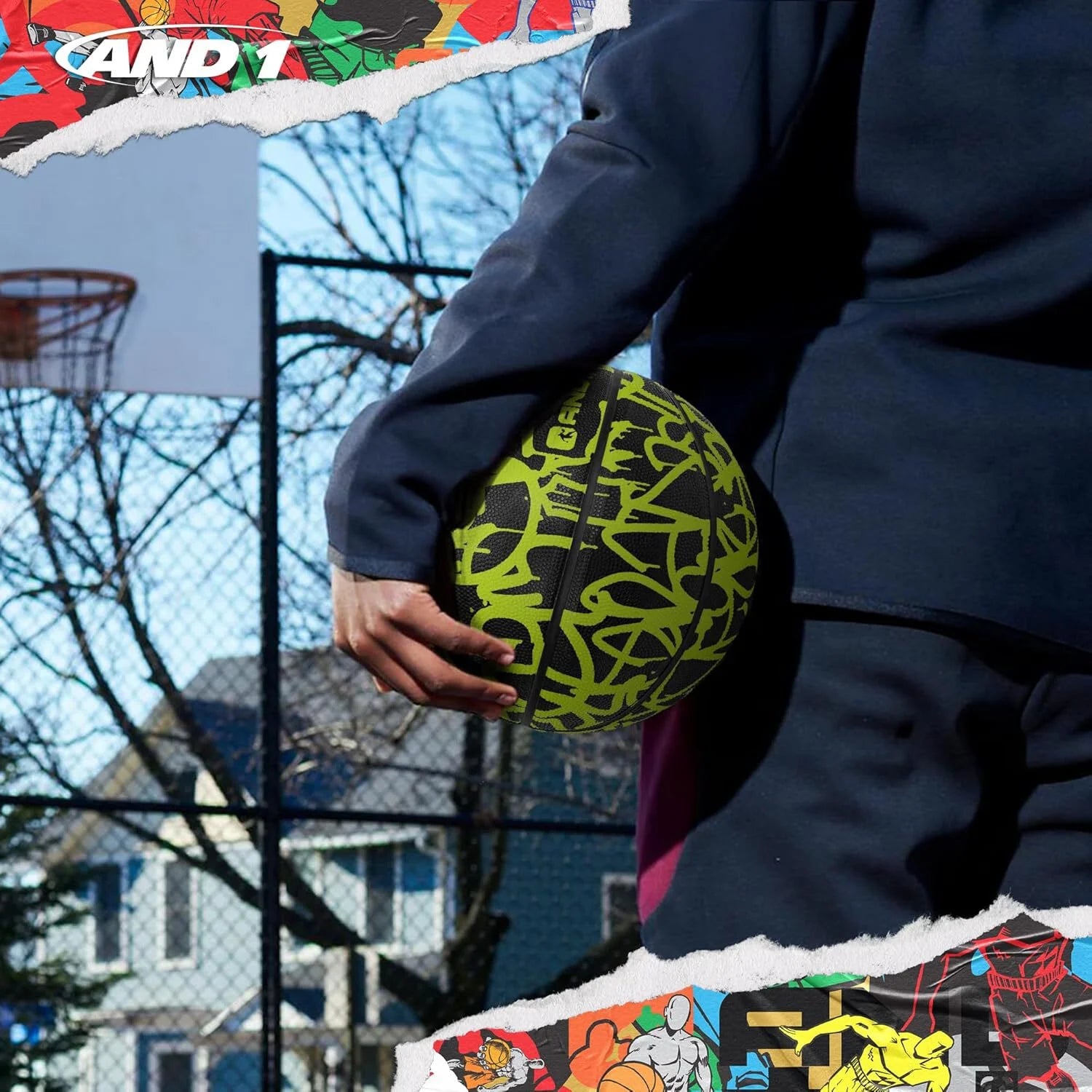 Fantom Graffiti Rubber Basketball, Size 7 (29.5"), Deep Channel Construction, Indoor/Outdoor Use