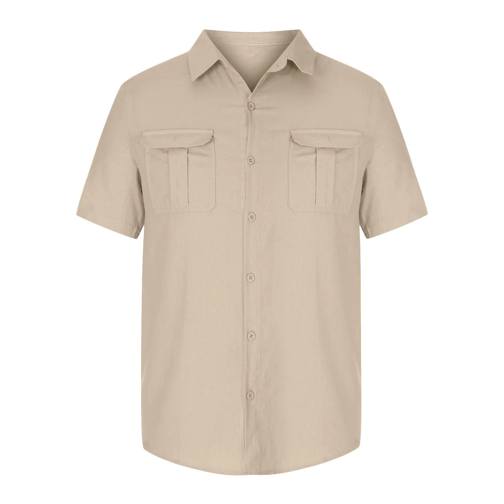 Tank Tops Men Men'S Fashion Vacation Solid Color Cotton Linen Double Pocket Casual Shirts Short Sleeves Mens Western Shirts Mens T-Shirts on Sales