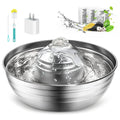 CW03 Cat Water Fountain 304 Stainless Steel, 2L/68Oz Quiet Cat Fountain for Cats Drinking, Dual Filtration Cat Water Bowl for Kittens, Silver